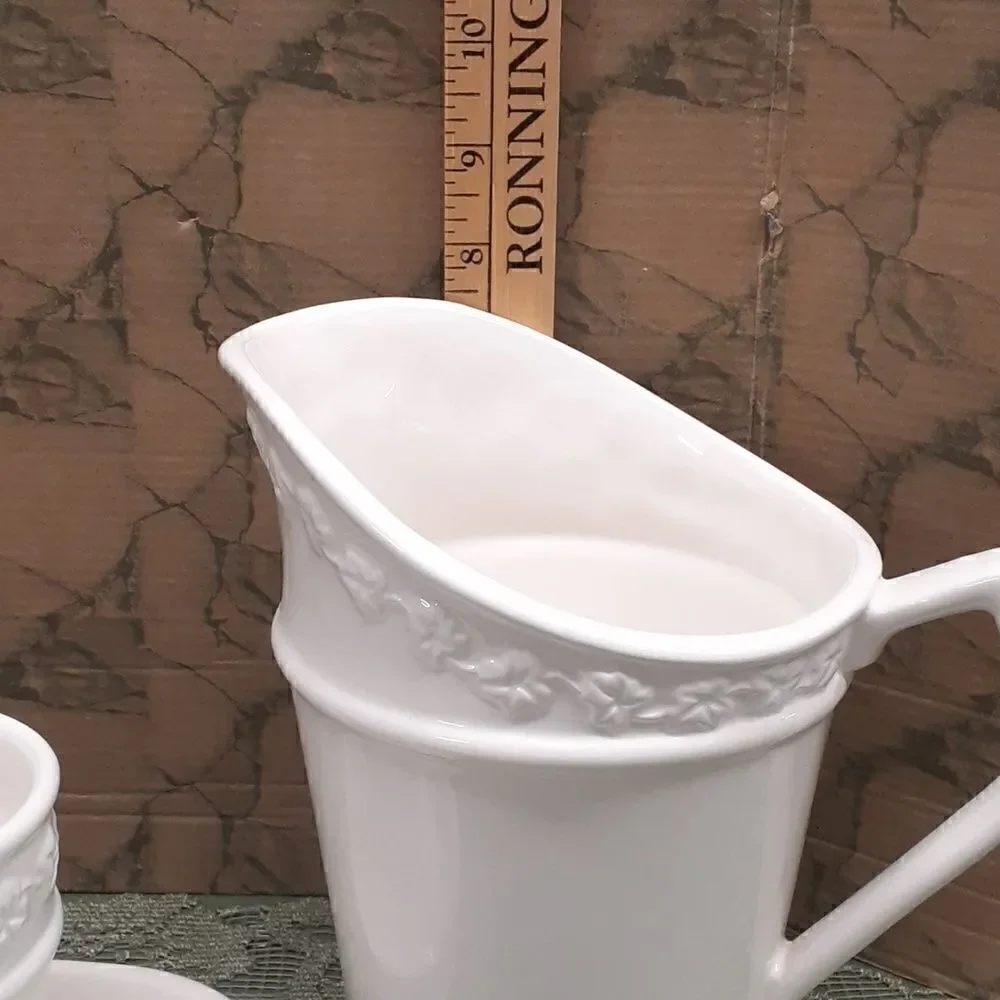 4 pc set of bath & bedroom white Martha Stewart ivy design items.